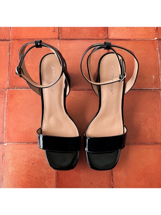 Sz 8.5 Jellypop Shannon Dressy Platform Block Heel Sandals In Glossy Black GUC - Picture 2 of 7